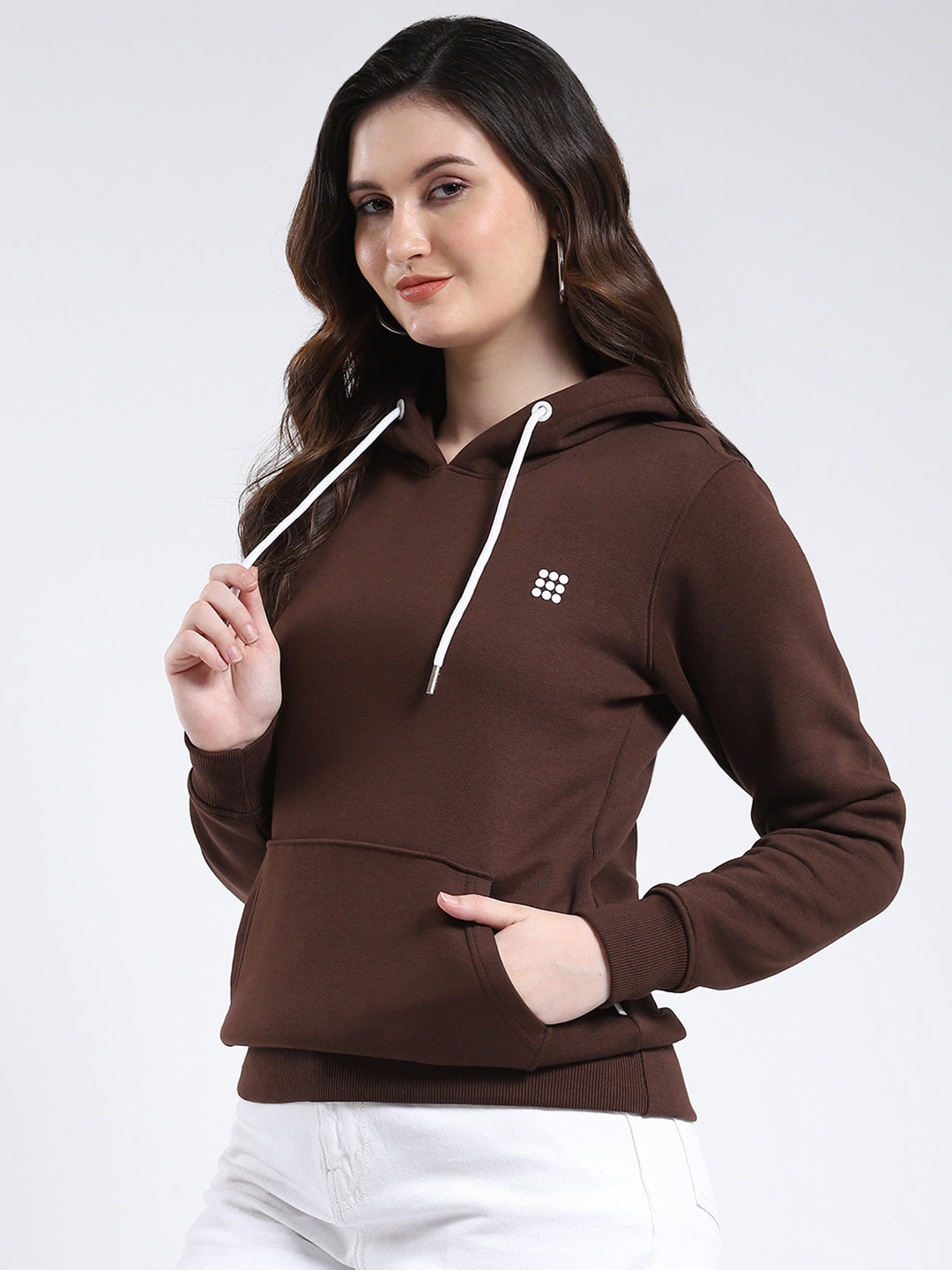 Rock.it Women Brown Solid Hooded Full Sleeve Sweatshirt