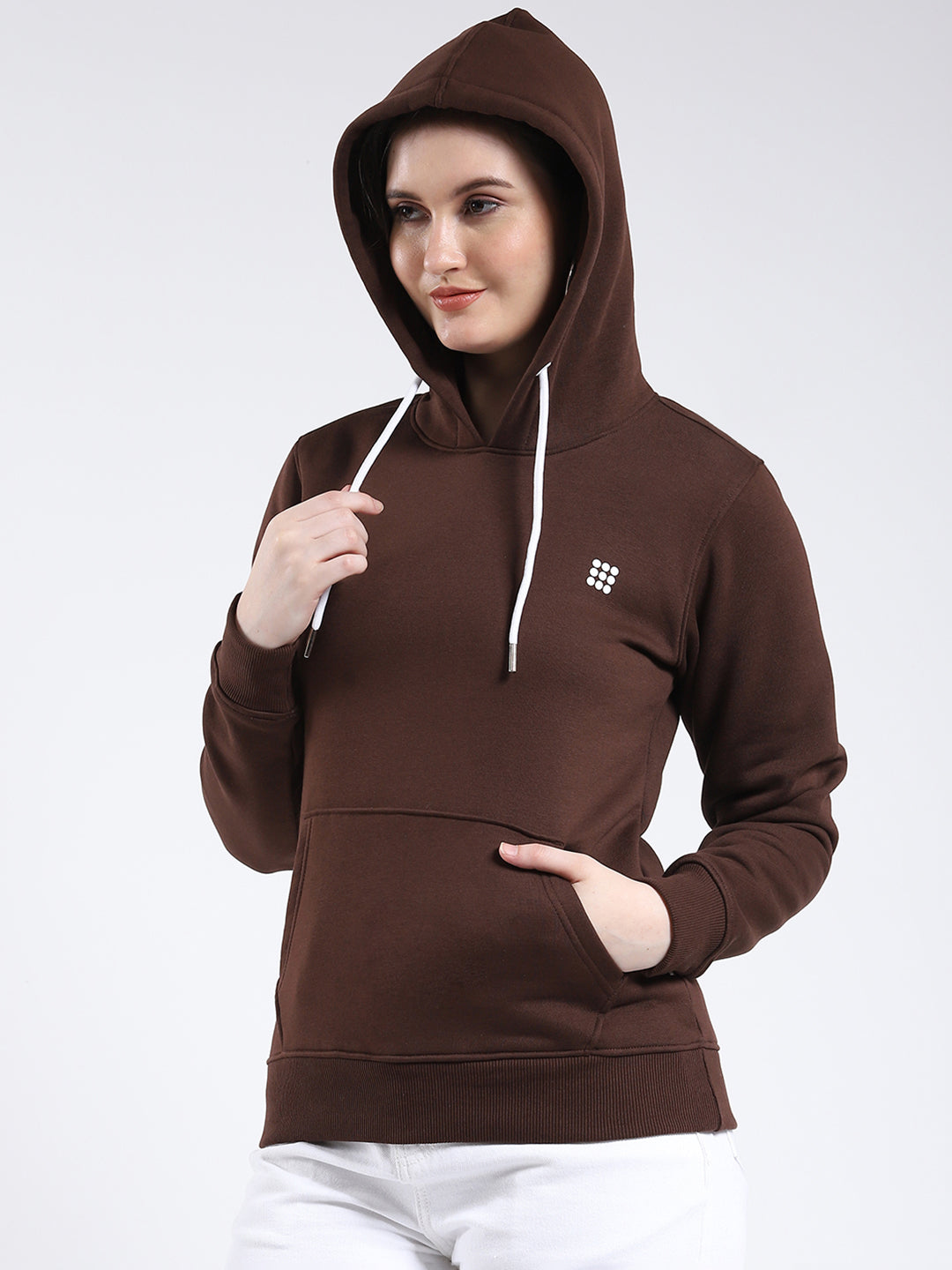 Rock.it Women Brown Solid Hooded Full Sleeve Sweatshirt