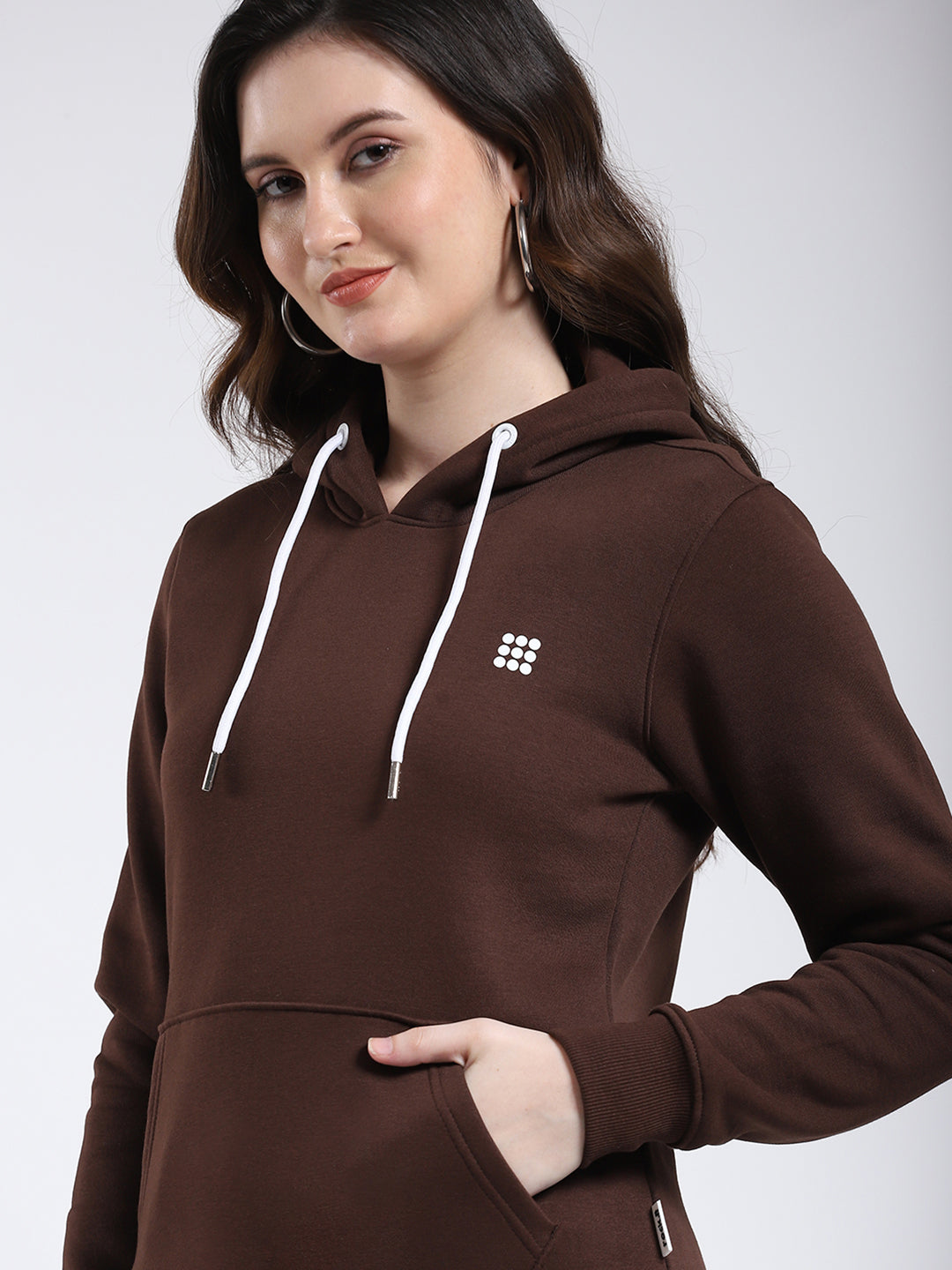 Rock.it Women Brown Solid Hooded Full Sleeve Sweatshirt