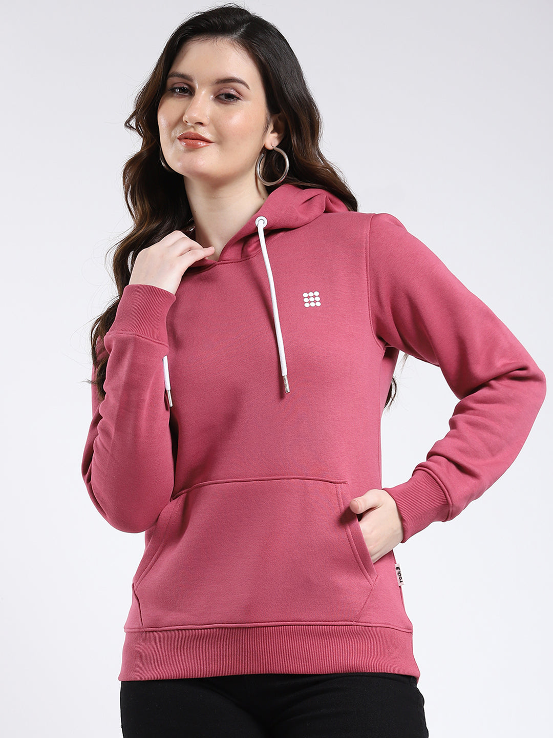 Rock.it Women Pink Solid Hooded Full Sleeve Sweatshirt