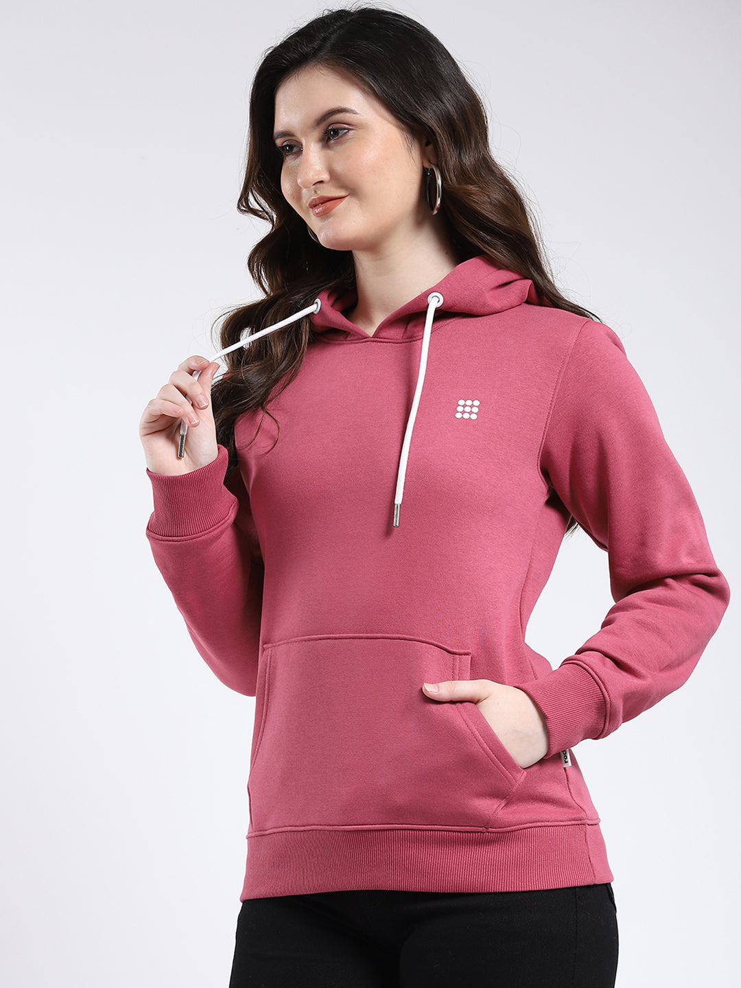 Rock.it Women Pink Solid Hooded Full Sleeve Sweatshirt