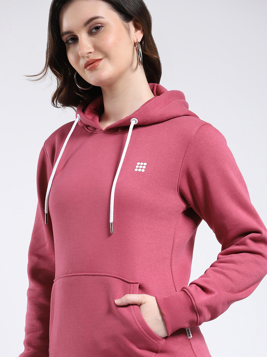 Rock.it Women Pink Solid Hooded Full Sleeve Sweatshirt