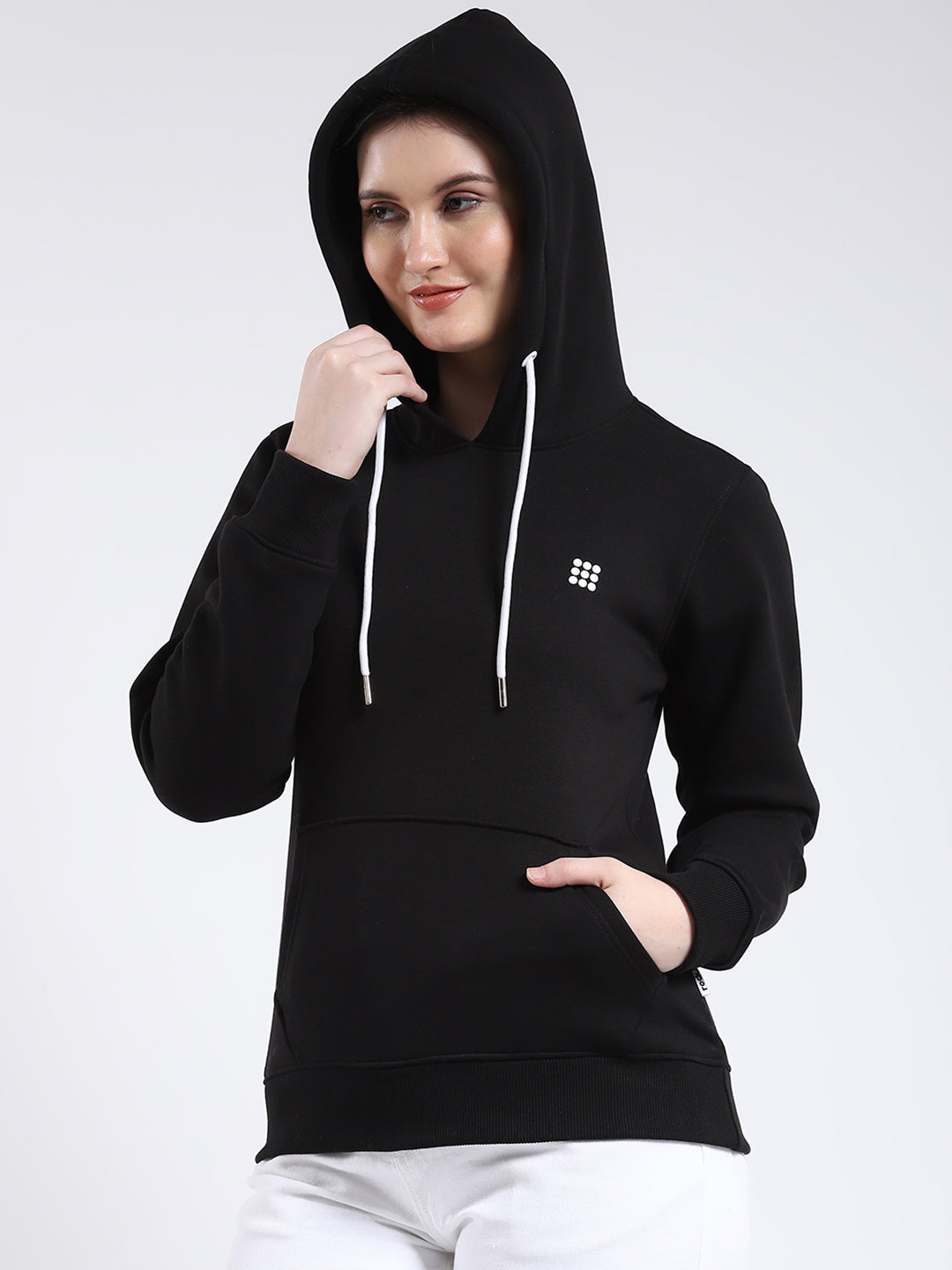 Rock.it Women Black Solid Hooded Full Sleeve Sweatshirt