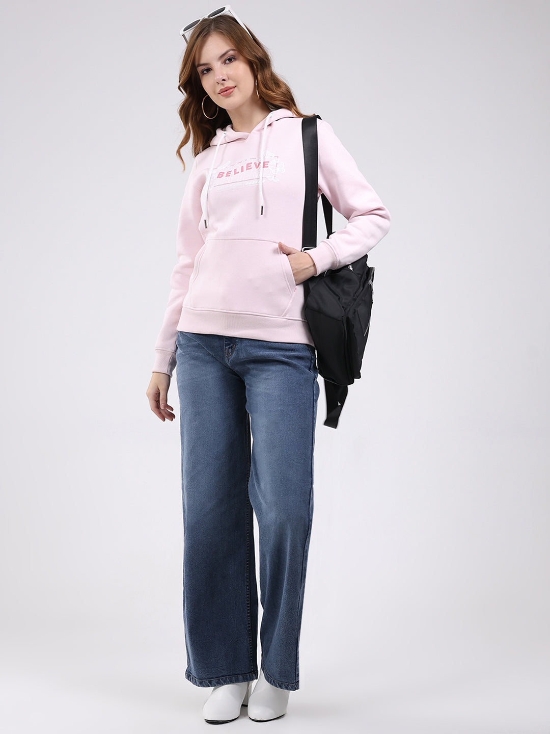 Rock.it Women Pink Printed Hooded Full Sleeve Sweatshirt