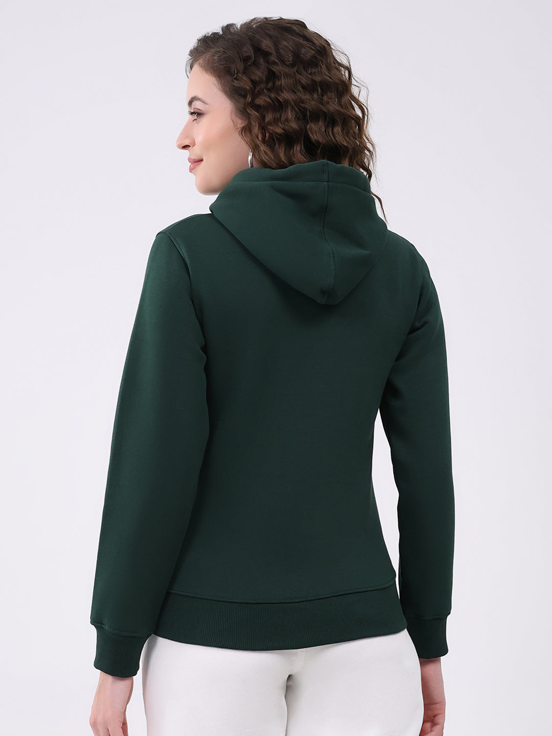 Rock.it Women Dark Green Printed Hooded Full Sleeve Sweatshirt