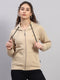 Rock.it Women Cream Solid Hooded Full Sleeve Sweatshirt