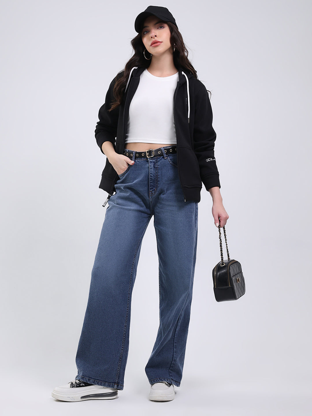 Rock.it Women Black Solid Hooded Full Sleeve Sweatshirt