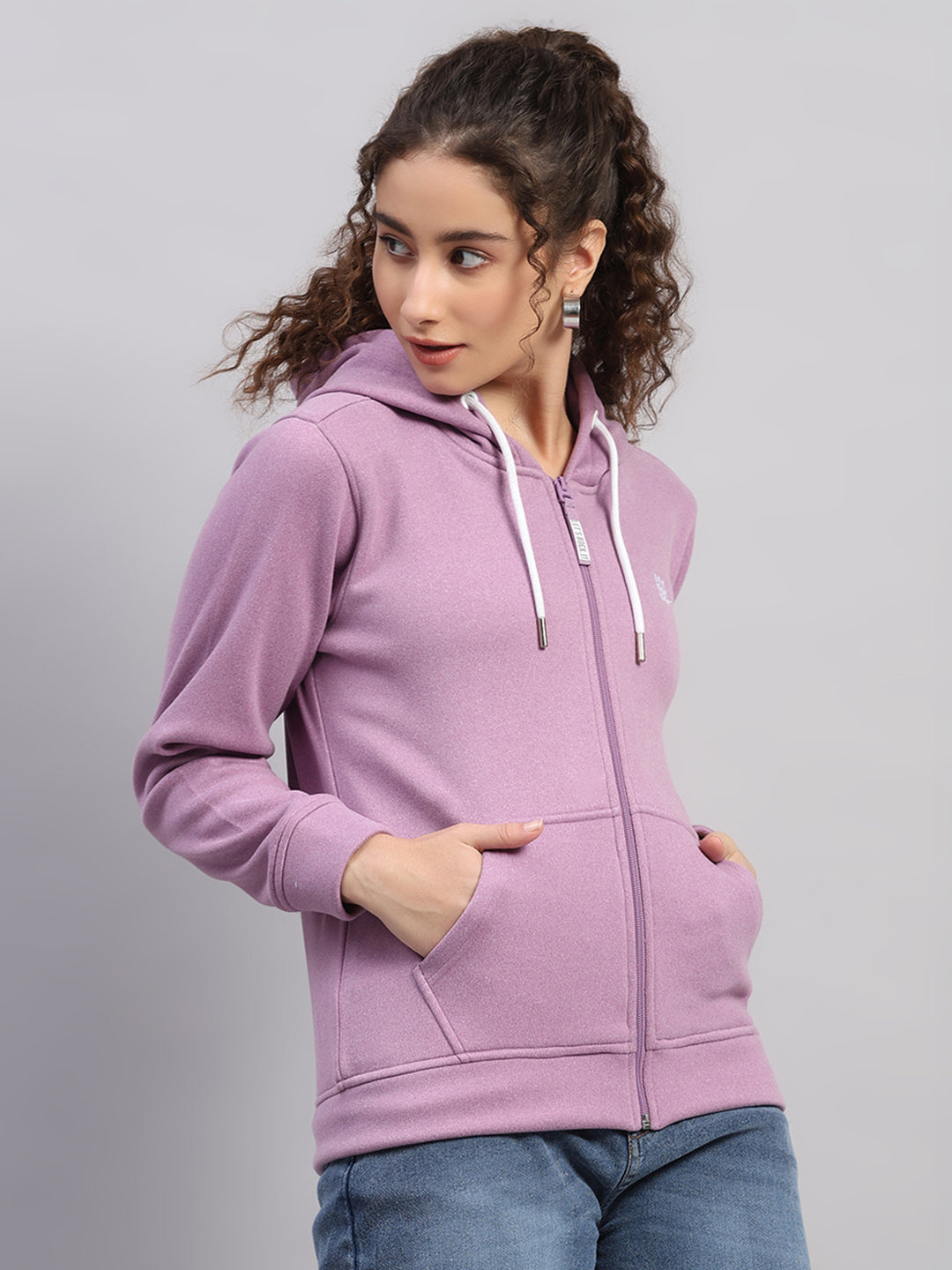 Rock.it Women Purple Solid Hooded Full Sleeve Sweatshirt