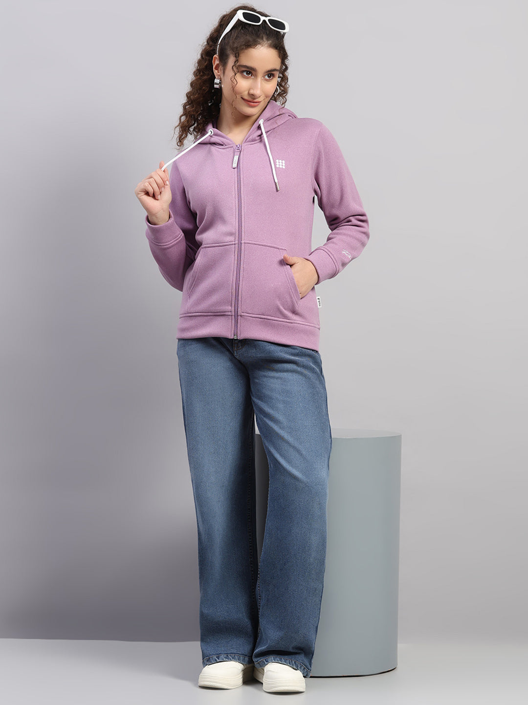 Rock.it Women Purple Solid Hooded Full Sleeve Sweatshirt