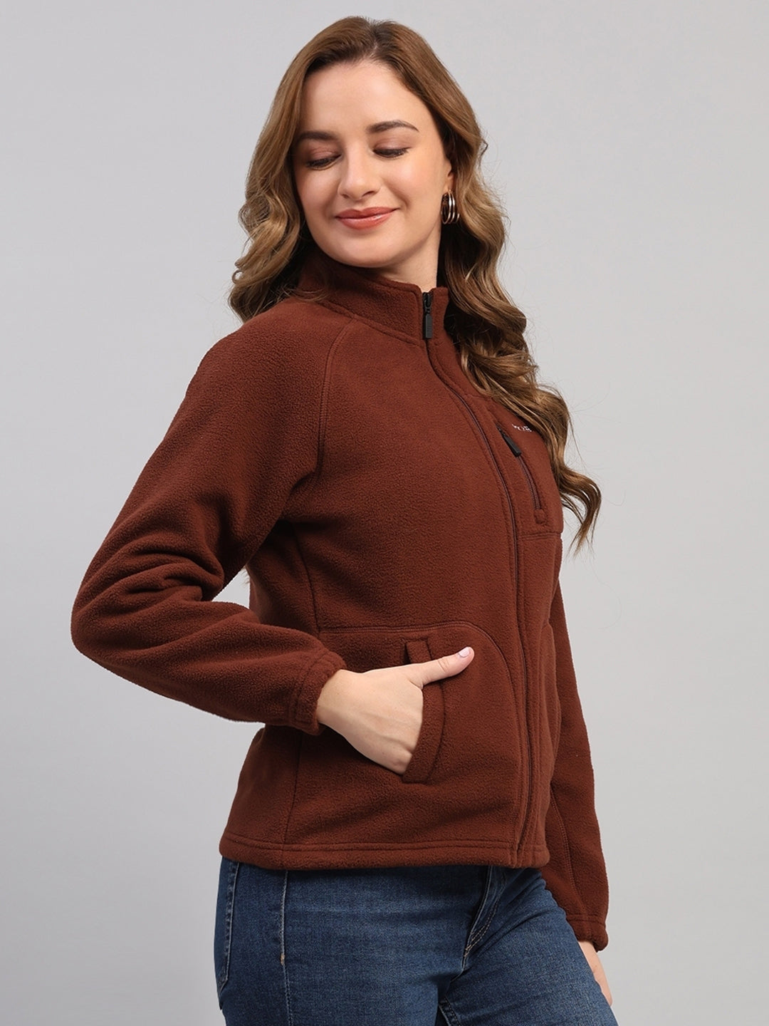 Rock.it Women Brown Solid Round Neck Full Sleeve Sweatshirt