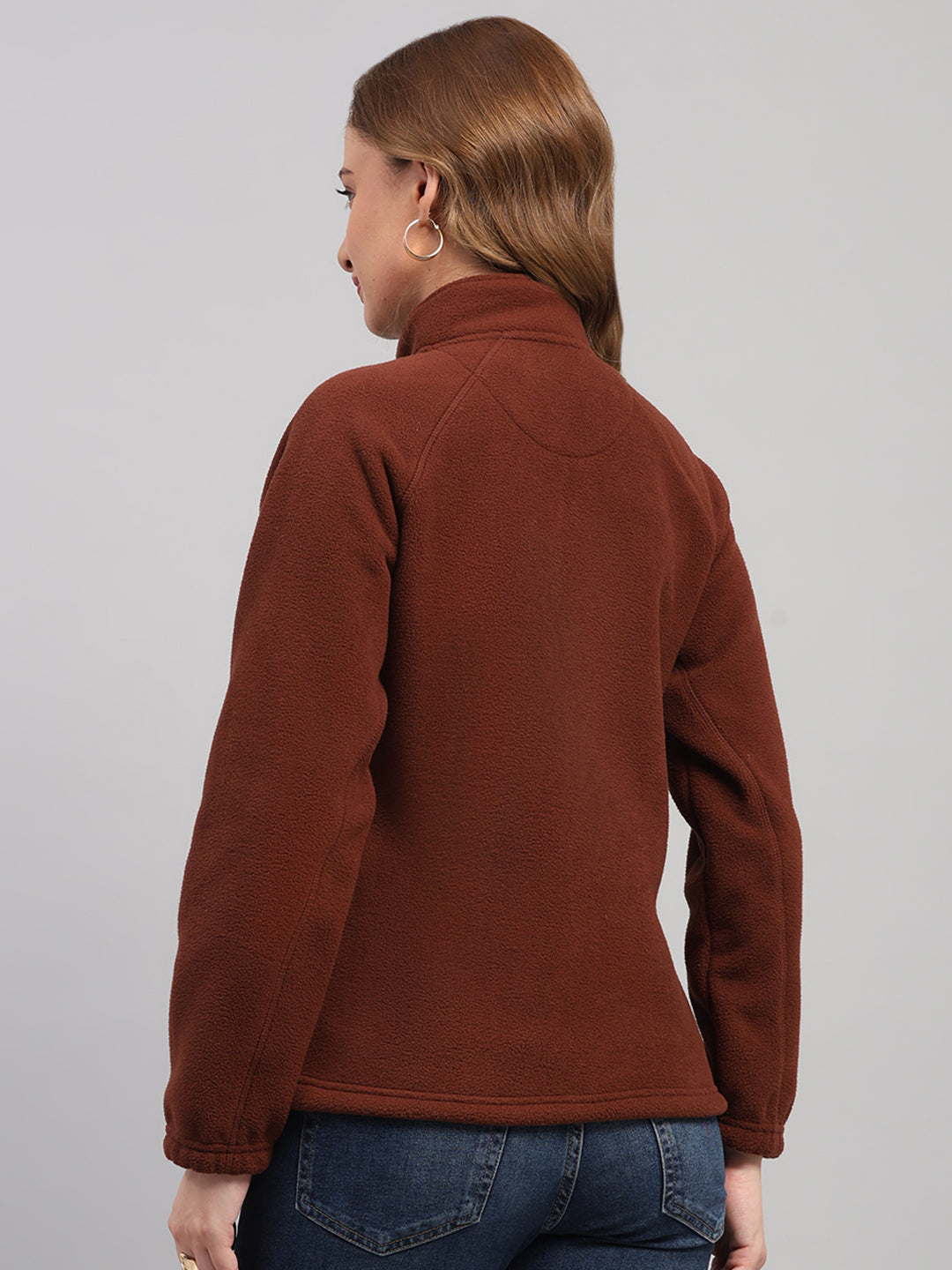 Rock.it Women Brown Solid Round Neck Full Sleeve Sweatshirt