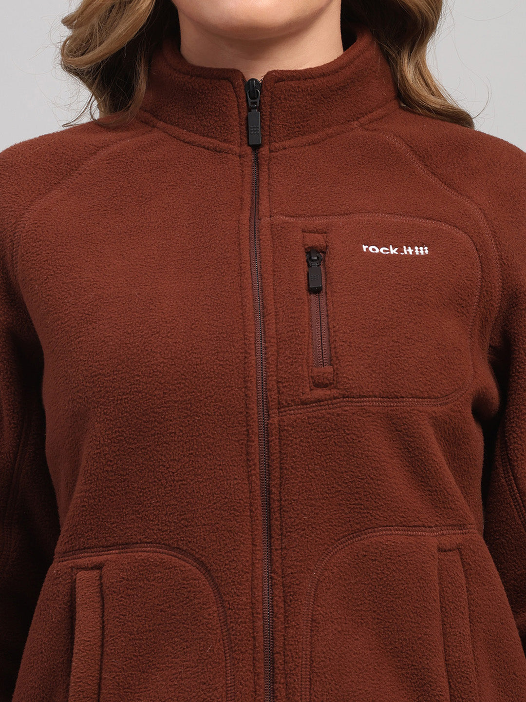 Rock.it Women Brown Solid Round Neck Full Sleeve Sweatshirt