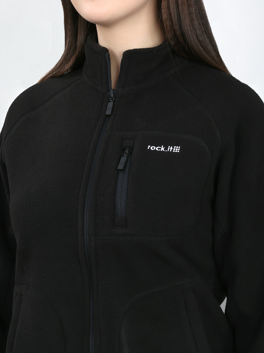 Rock.it Women Black Solid Turtle Neck Full Sleeve Sweatshirt