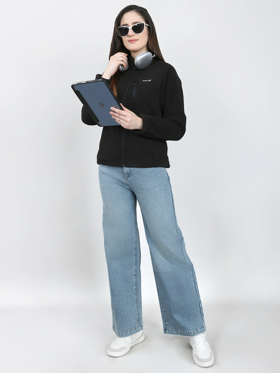 Rock.it Women Black Solid Turtle Neck Full Sleeve Sweatshirt