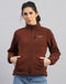 Rock.it Women Brown Solid Turtle Neck Full Sleeve Sweatshirt
