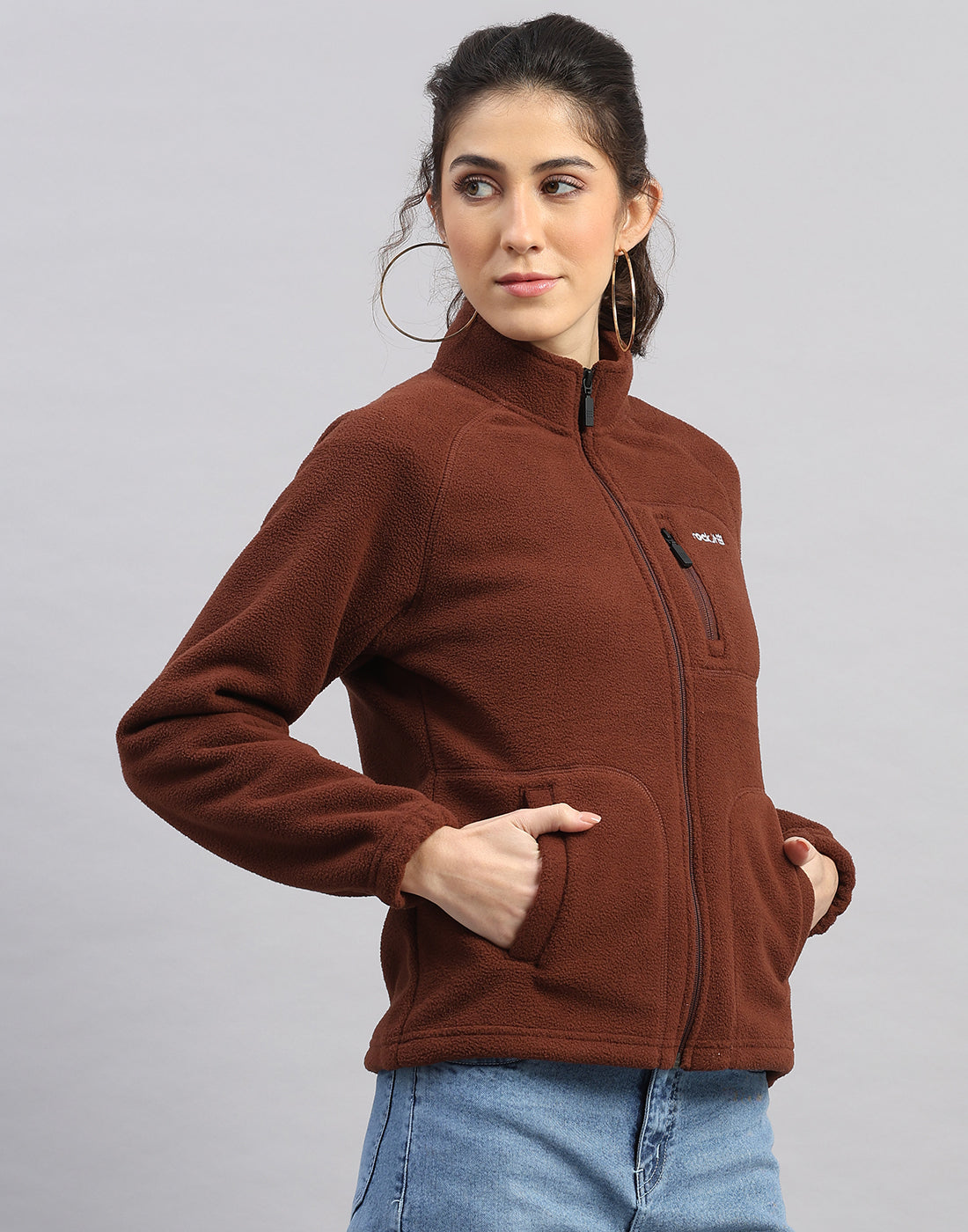 Rock.it Women Brown Solid Turtle Neck Full Sleeve Sweatshirt