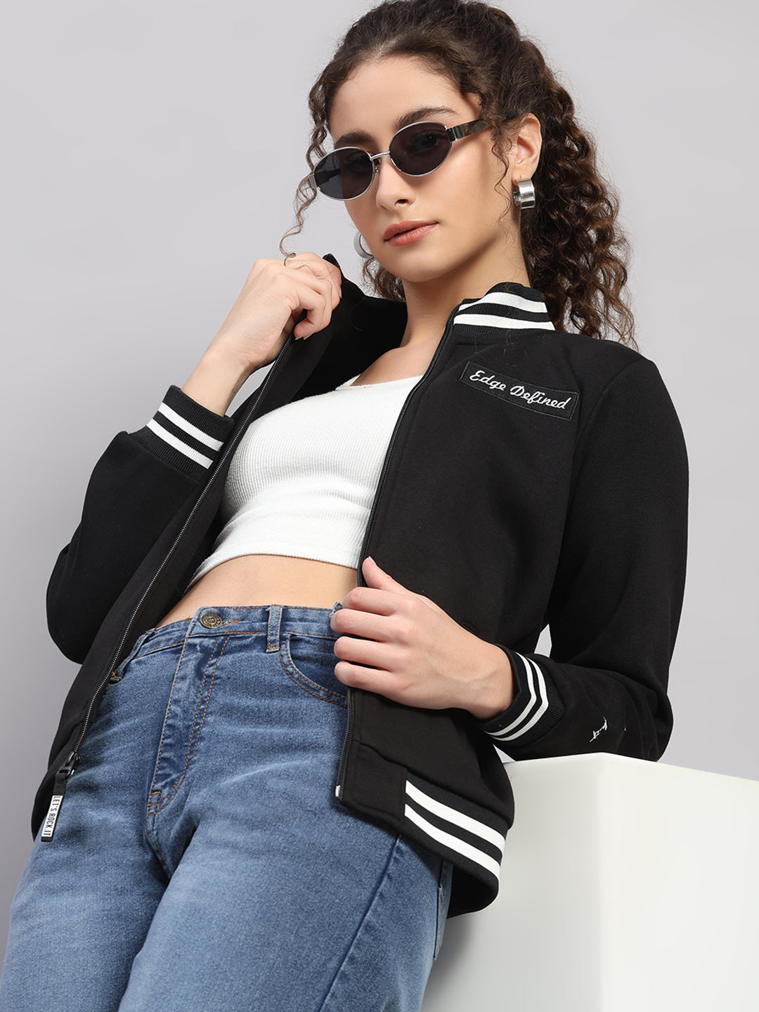 Rock.it Women Black Printed Round Neck Full Sleeve Sweatshirt