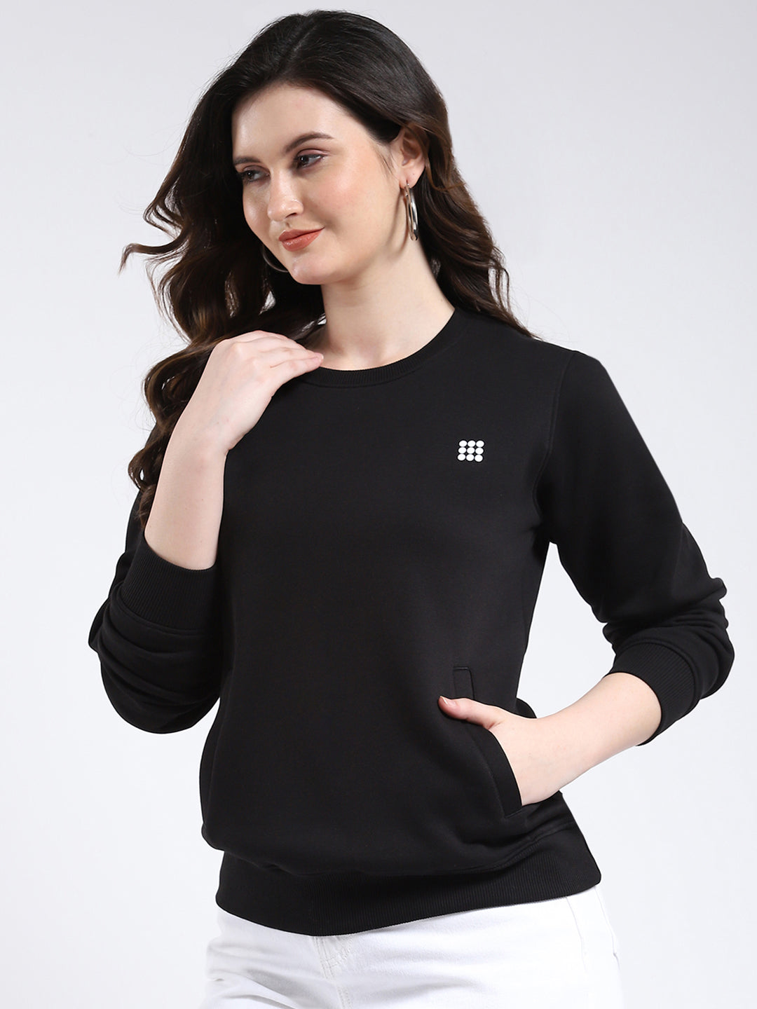 Rock.it Women Black Solid Round Neck Full Sleeve Sweatshirt
