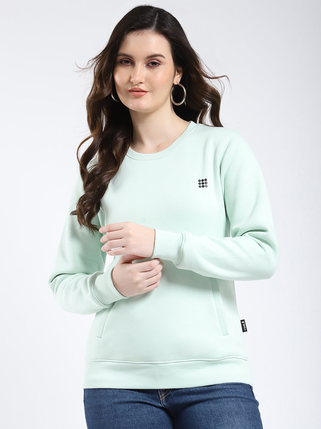 Rock.it Women Green Solid Round Neck Full Sleeve Sweatshirt
