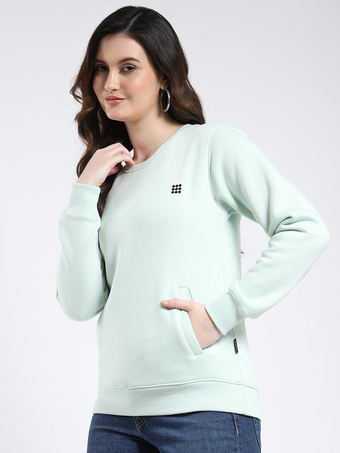 Rock.it Women Green Solid Round Neck Full Sleeve Sweatshirt