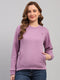 Rock.it Women Purple Solid Round Neck Full Sleeve Sweatshirt
