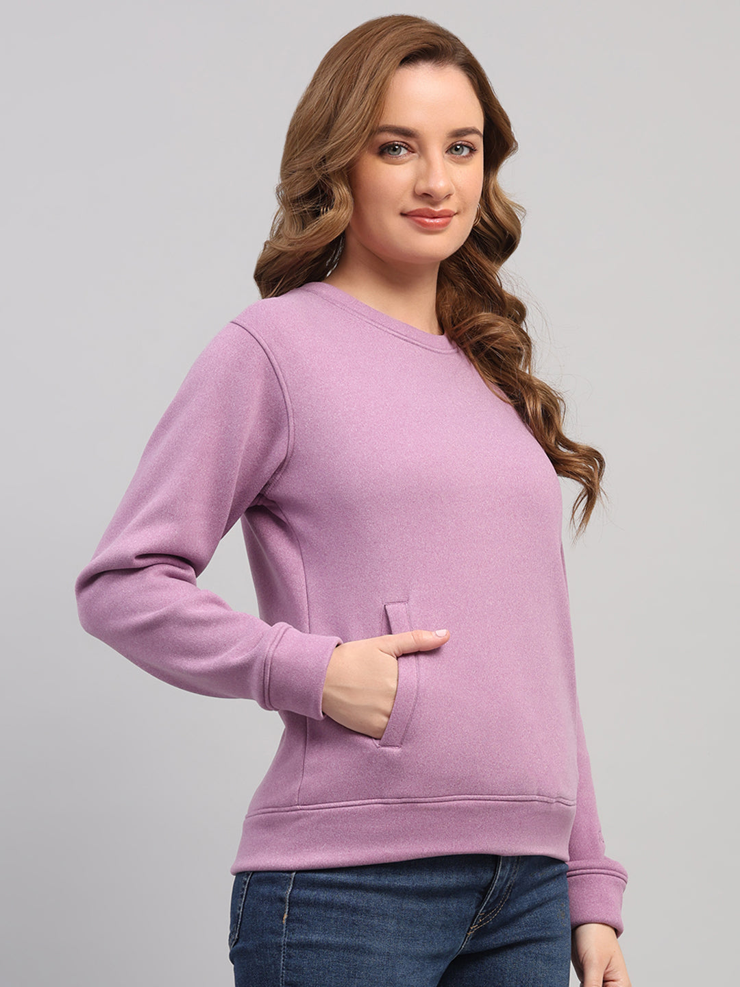 Rock.it Women Purple Solid Round Neck Full Sleeve Sweatshirt