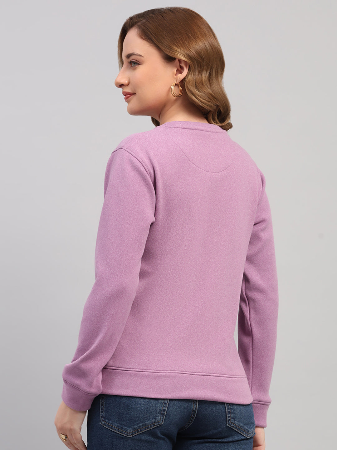 Rock.it Women Purple Solid Round Neck Full Sleeve Sweatshirt
