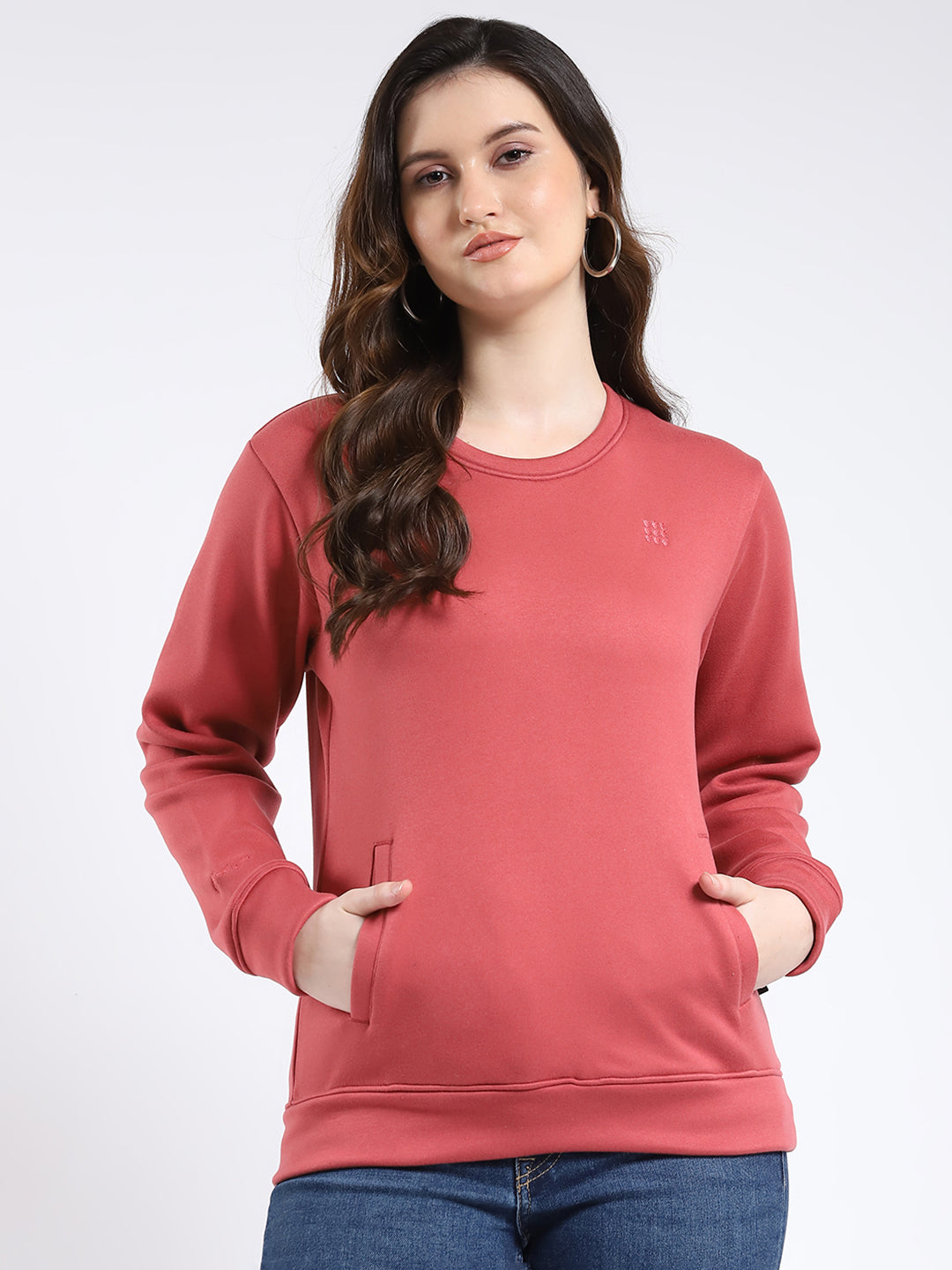 Rock.it Women Orange Solid Round Neck Full Sleeve Sweatshirt