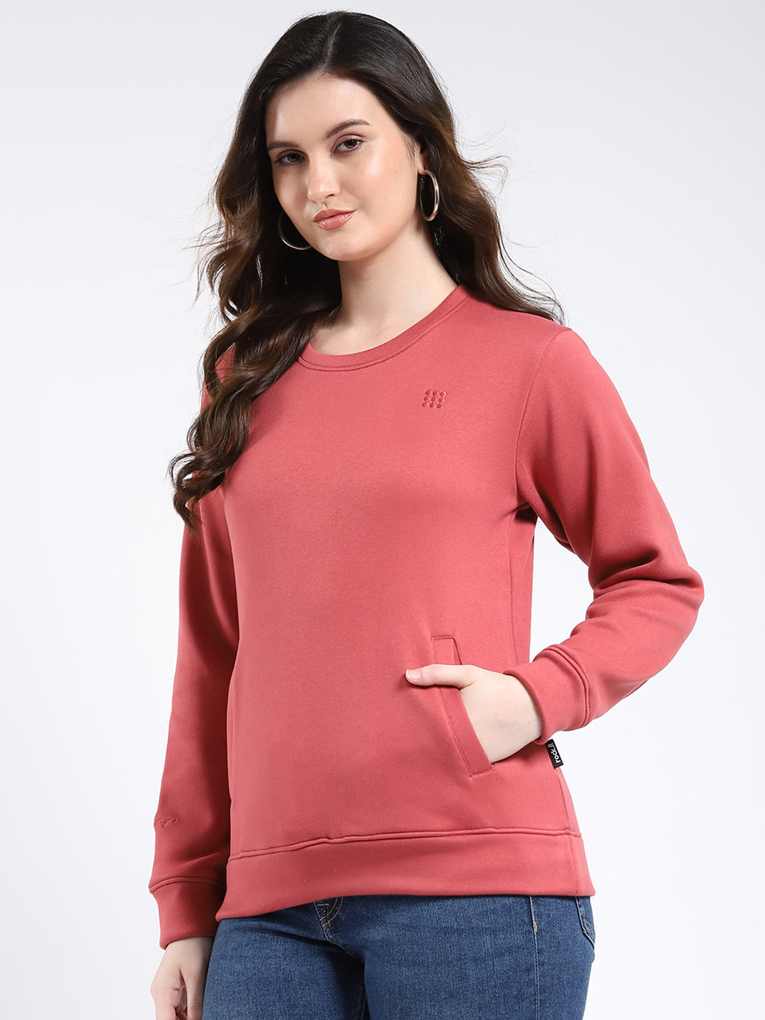 Rock.it Women Orange Solid Round Neck Full Sleeve Sweatshirt