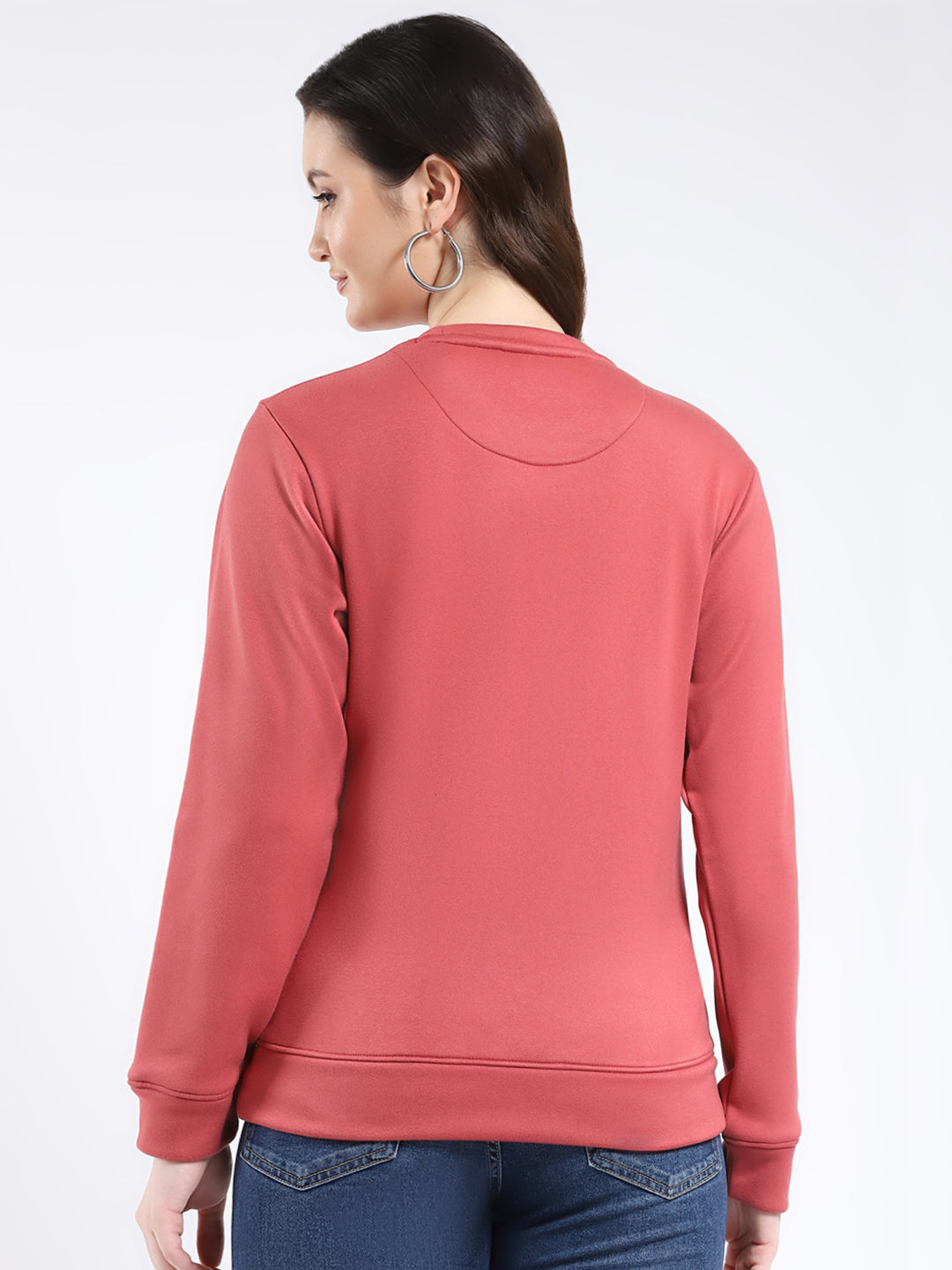 Rock.it Women Orange Solid Round Neck Full Sleeve Sweatshirt