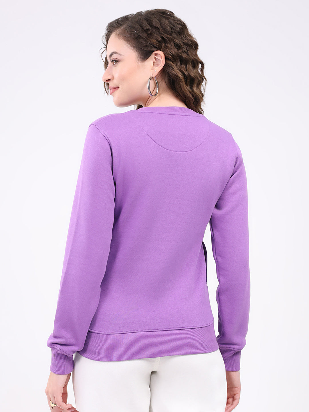 Rock.it Women Purple Printed Round Neck Full Sleeve Sweatshirt