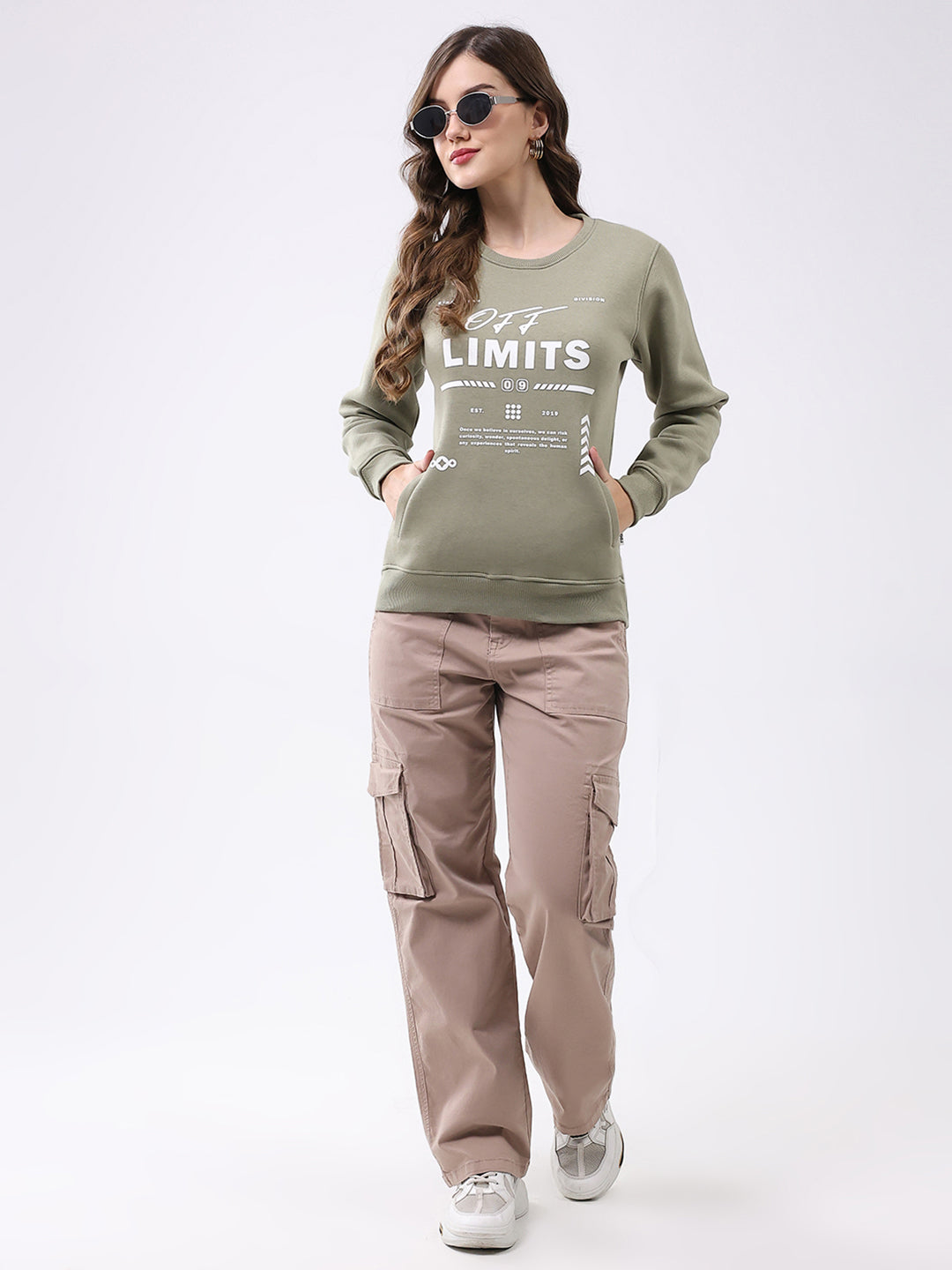 Rock.it Women Green Printed Round Neck Full Sleeve Sweatshirt