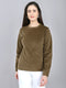 Rock.it Women Brown Self Design Round Neck Full Sleeve Sweatshirt