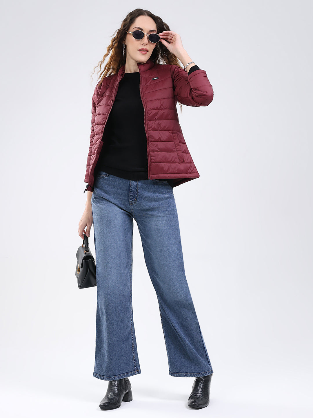 Rock.it Women Maroon Solid Collar Full Sleeve Jacket