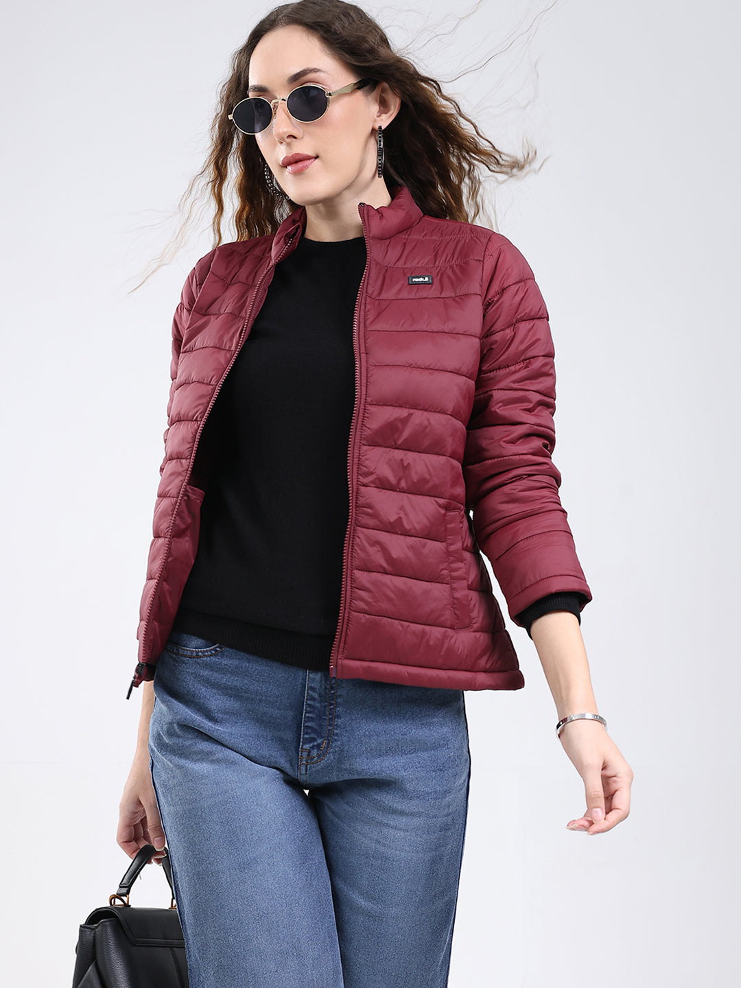 Rock.it Women Maroon Solid Collar Full Sleeve Jacket