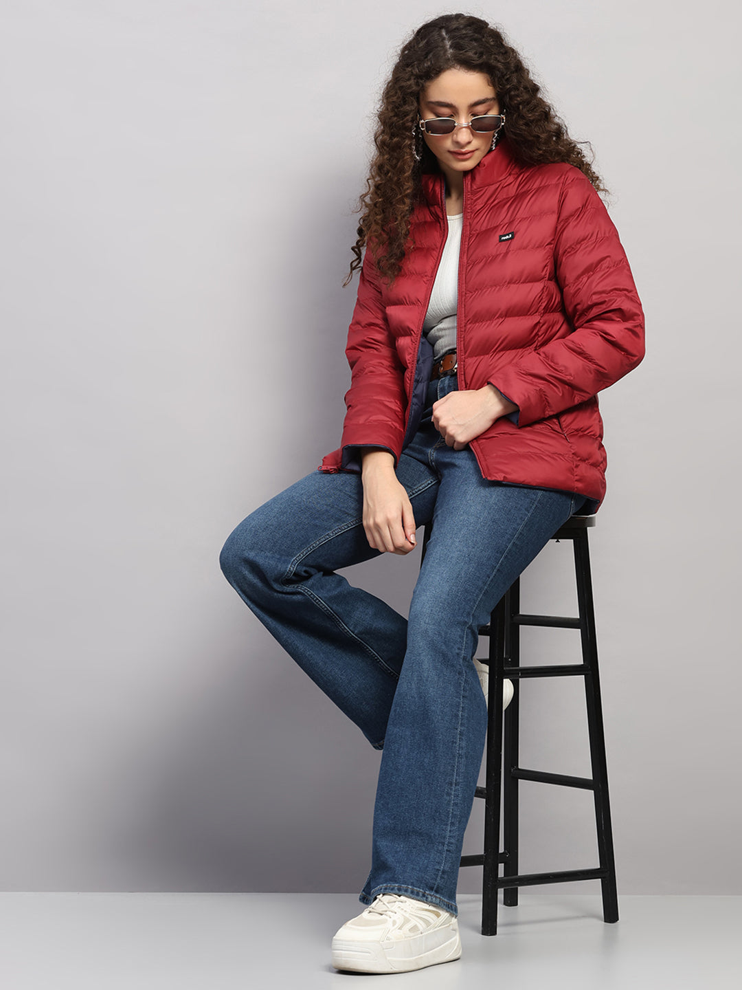 Rock.it Women Maroon Solid Collar Full Sleeve Reversible Jacket