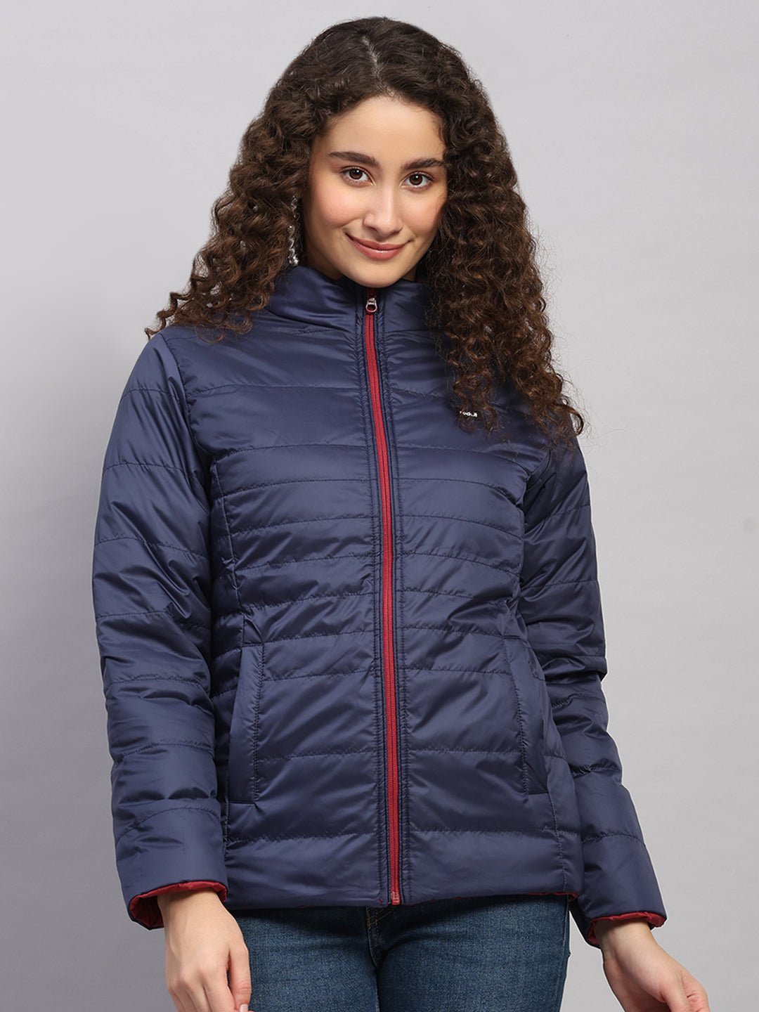 Rock.it Women Maroon Solid Collar Full Sleeve Reversible Jacket