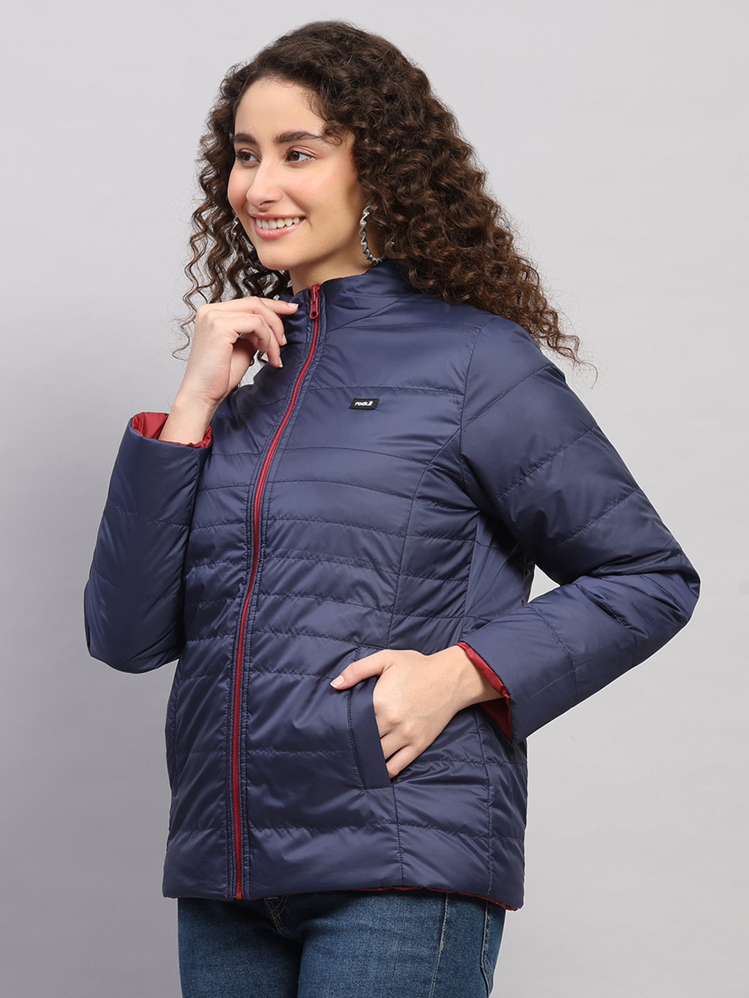 Rock.it Women Maroon Solid Collar Full Sleeve Reversible Jacket