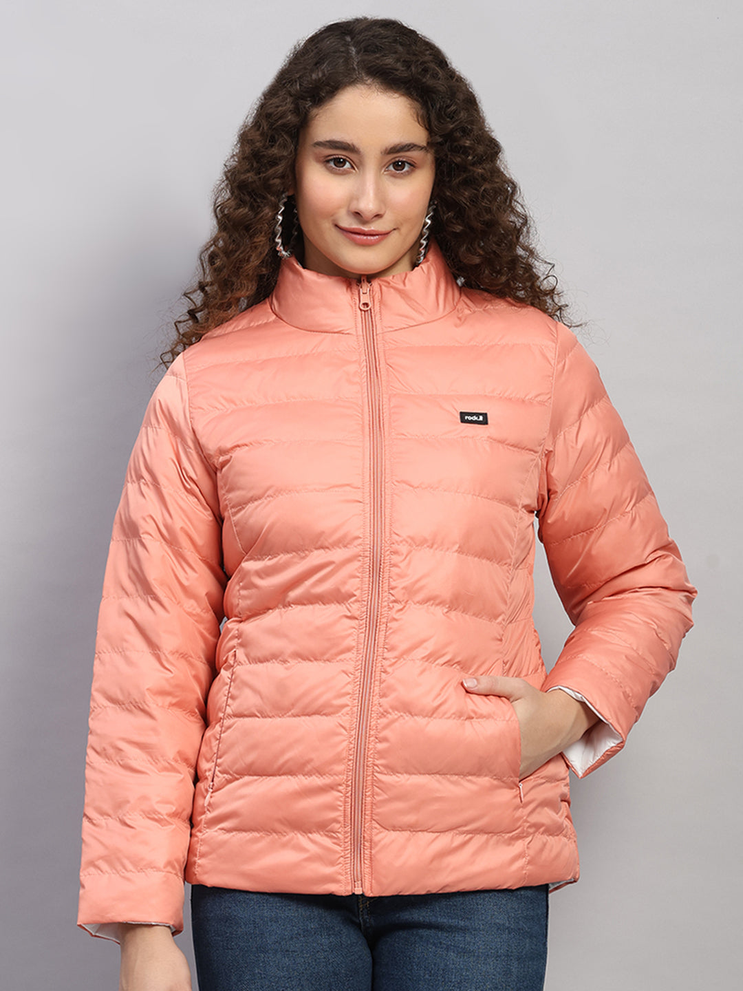 Rock.it Women Coral Solid Collar Full Sleeve Reversible Jacket