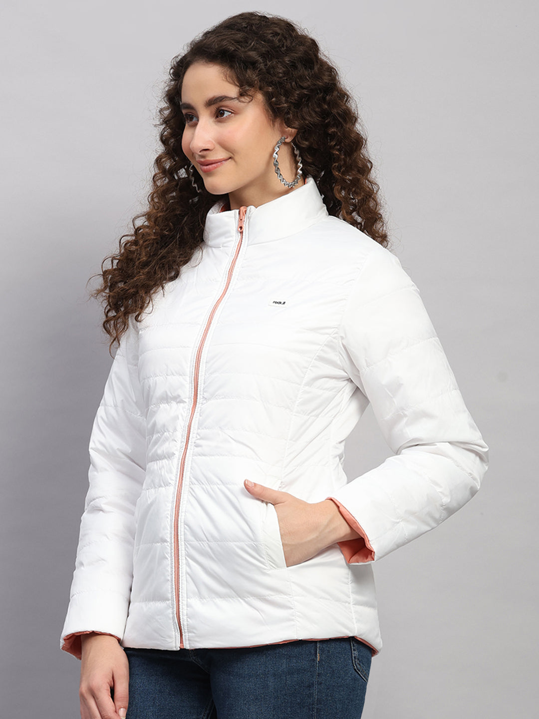 Rock.it Women Coral Solid Collar Full Sleeve Reversible Jacket