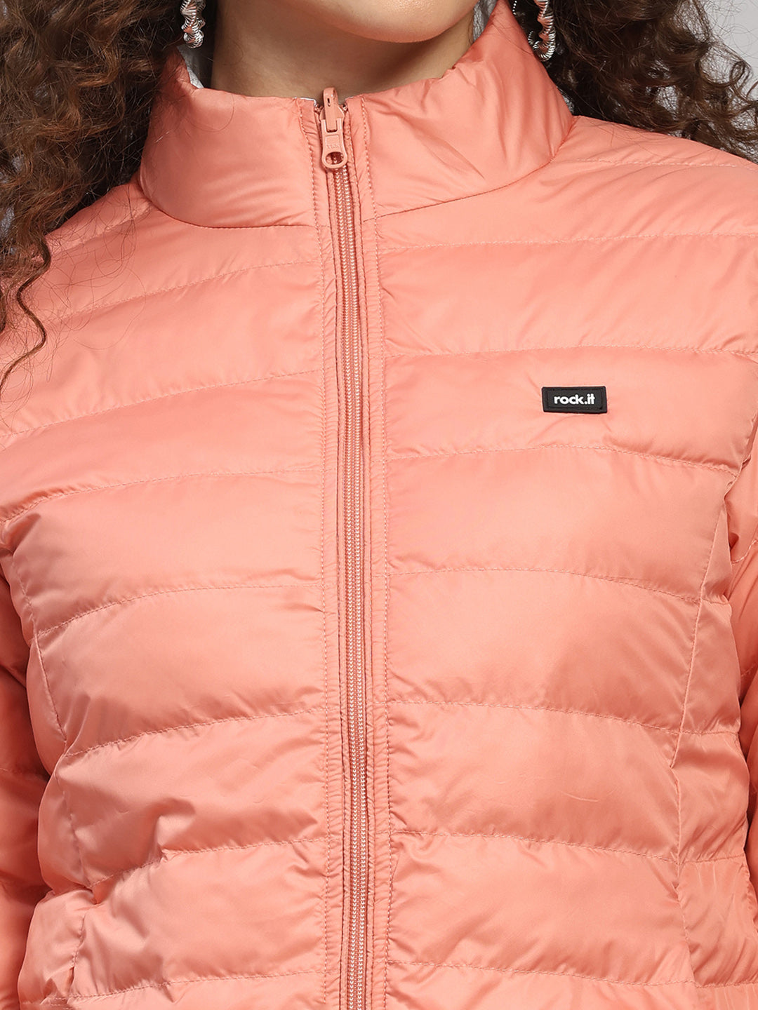 Rock.it Women Coral Solid Collar Full Sleeve Reversible Jacket