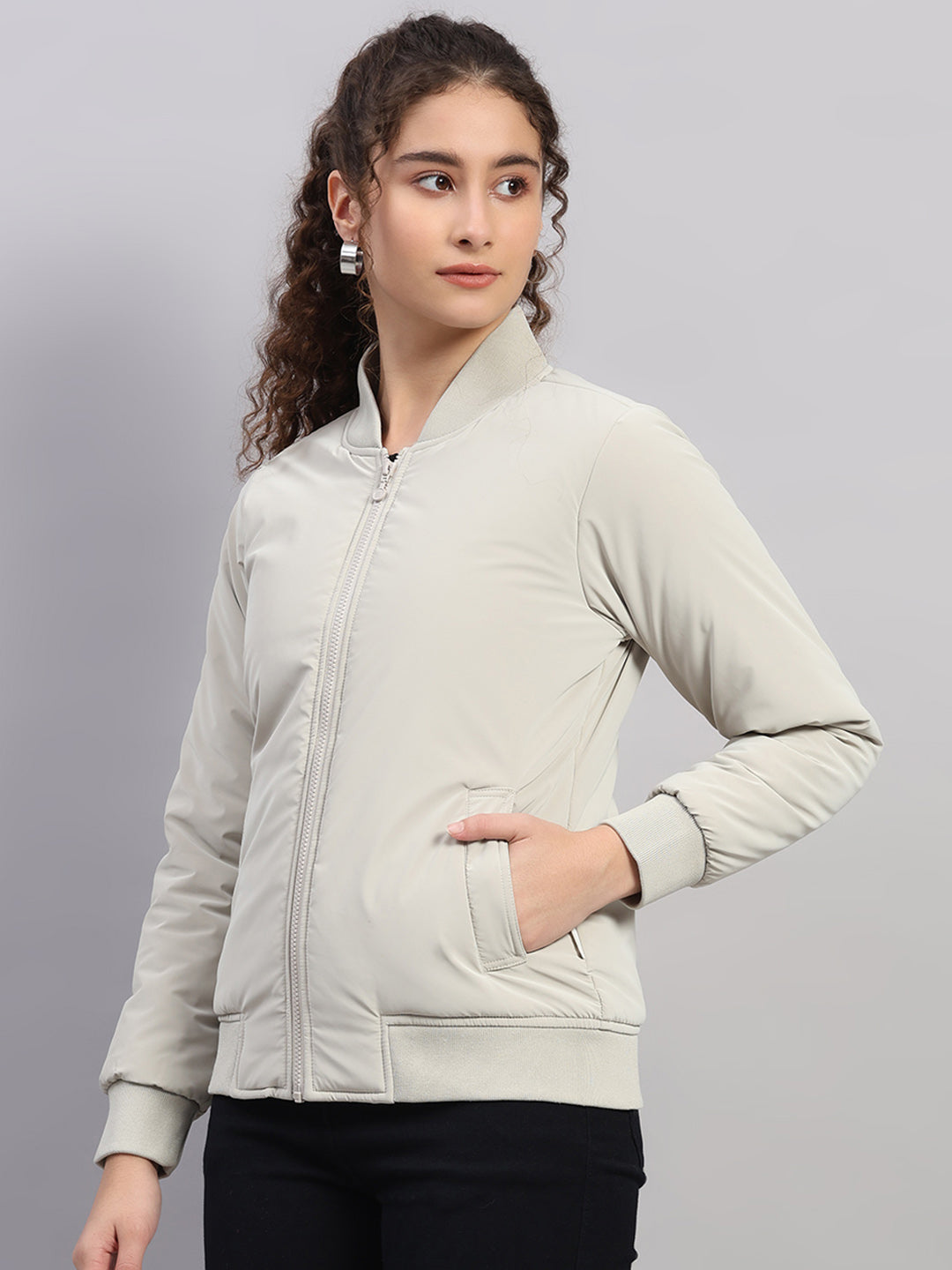 Rock.it Women Beige Solid Collar Full Sleeve Jacket