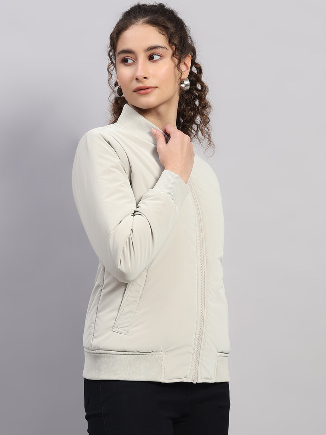 Rock.it Women Beige Solid Collar Full Sleeve Jacket