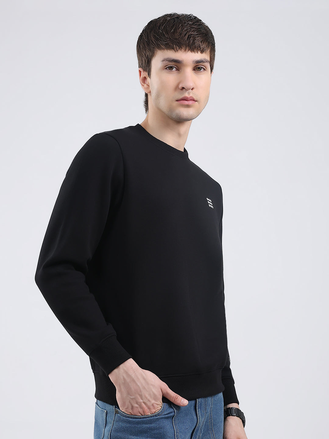 Rock.it Men Black Solid Round Neck Full Sleeve Sweatshirt