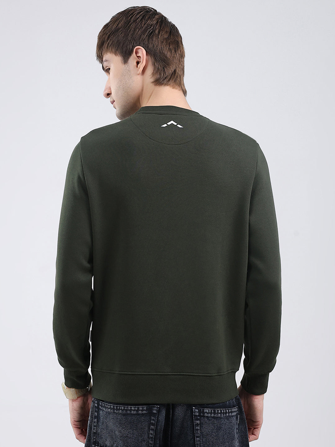 Rock.it Men Olive Solid Round Neck Full Sleeve Sweatshirt