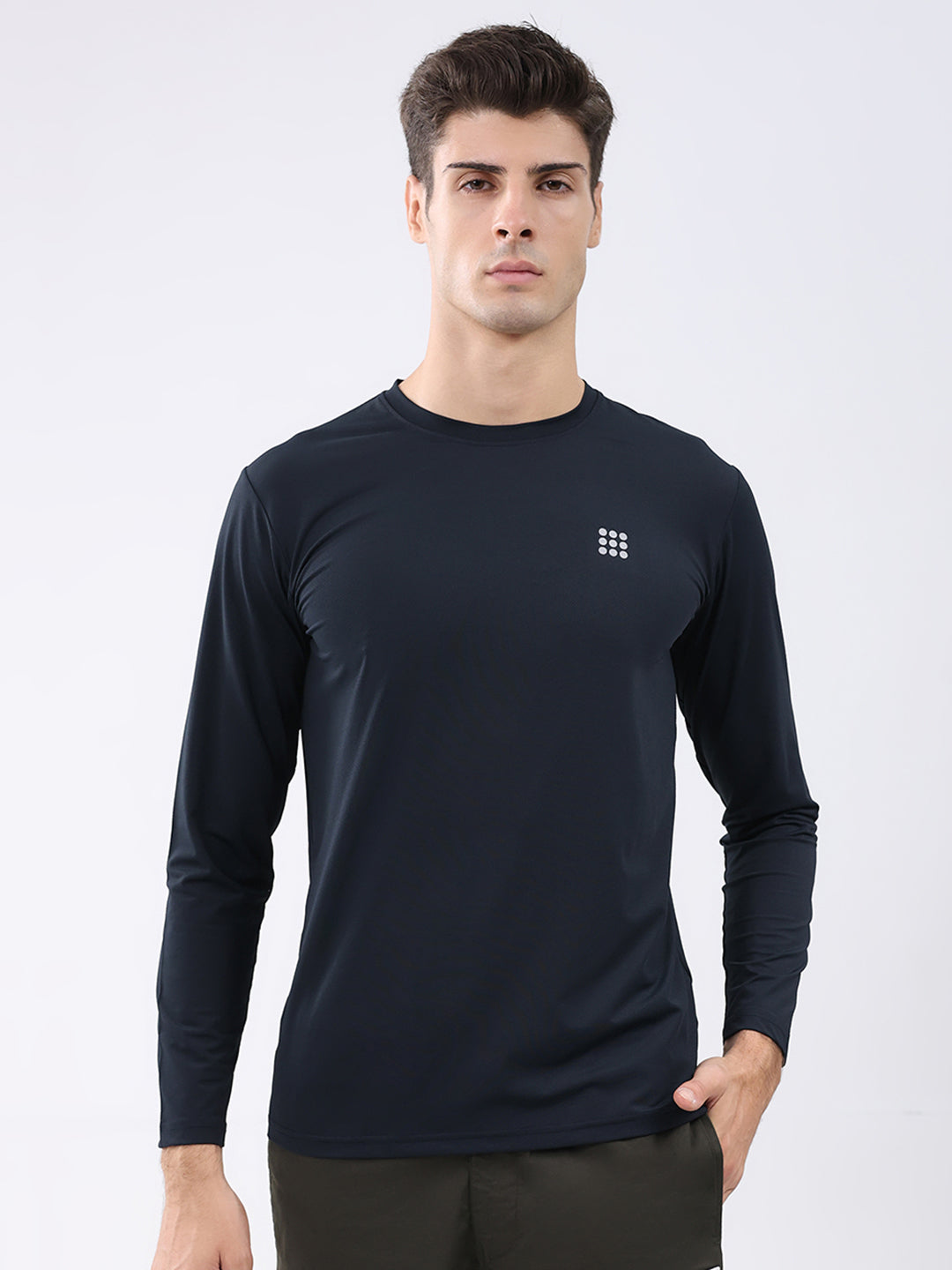 Rock.it Men Navy Blue Solid Round Neck Full Sleeve Winter T-Shirt
