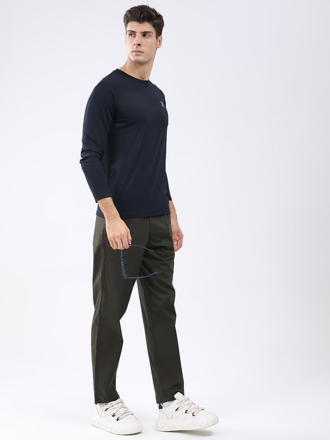 Rock.it Men Navy Blue Solid Round Neck Full Sleeve Winter T-Shirt