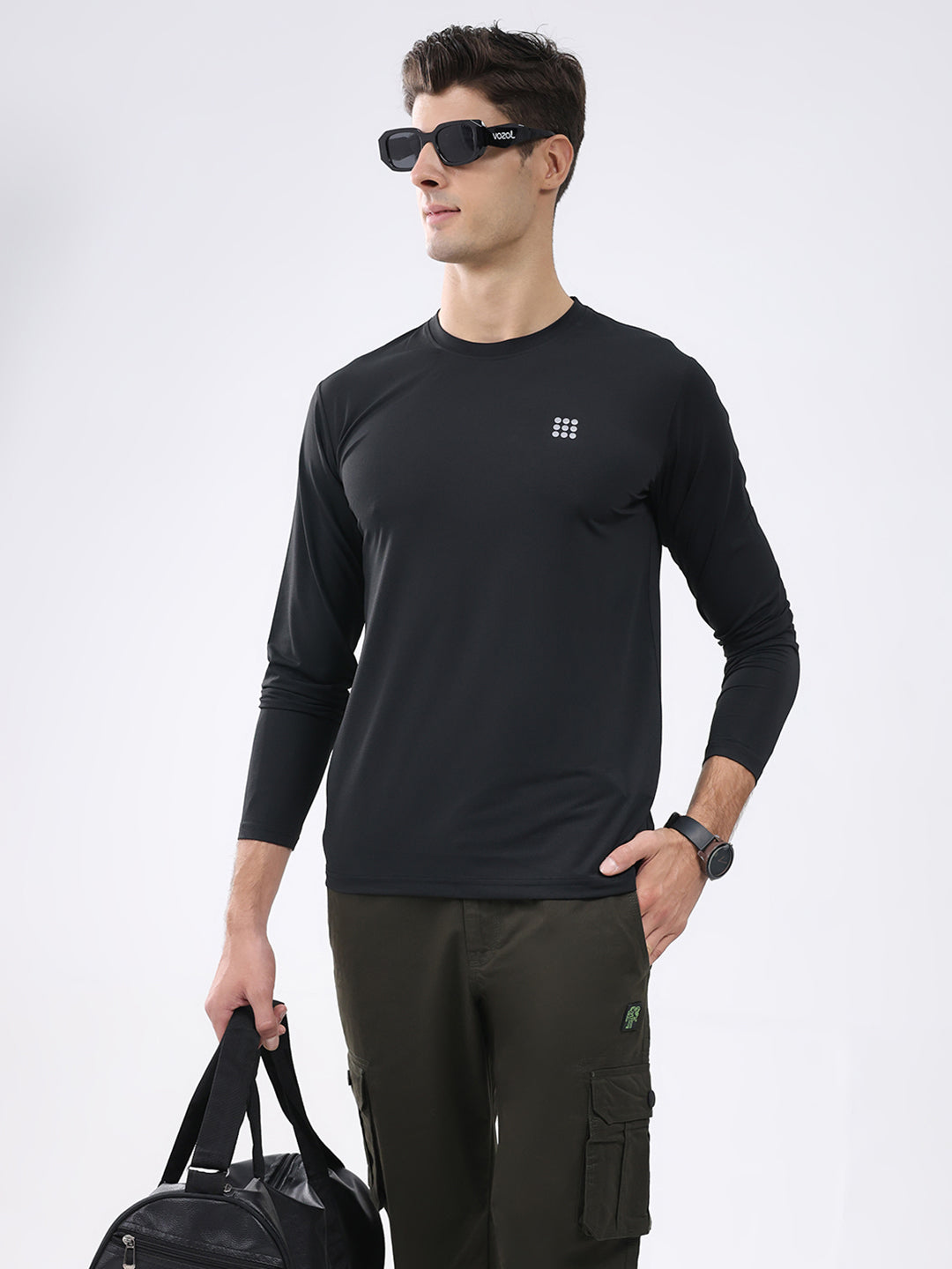 Rock.it Men Black Solid Round Neck Full Sleeve Winter T-Shirt