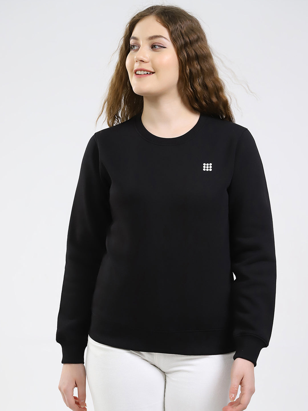 Rock.it Women Black Solid Round Neck Full Sleeve Sweatshirt