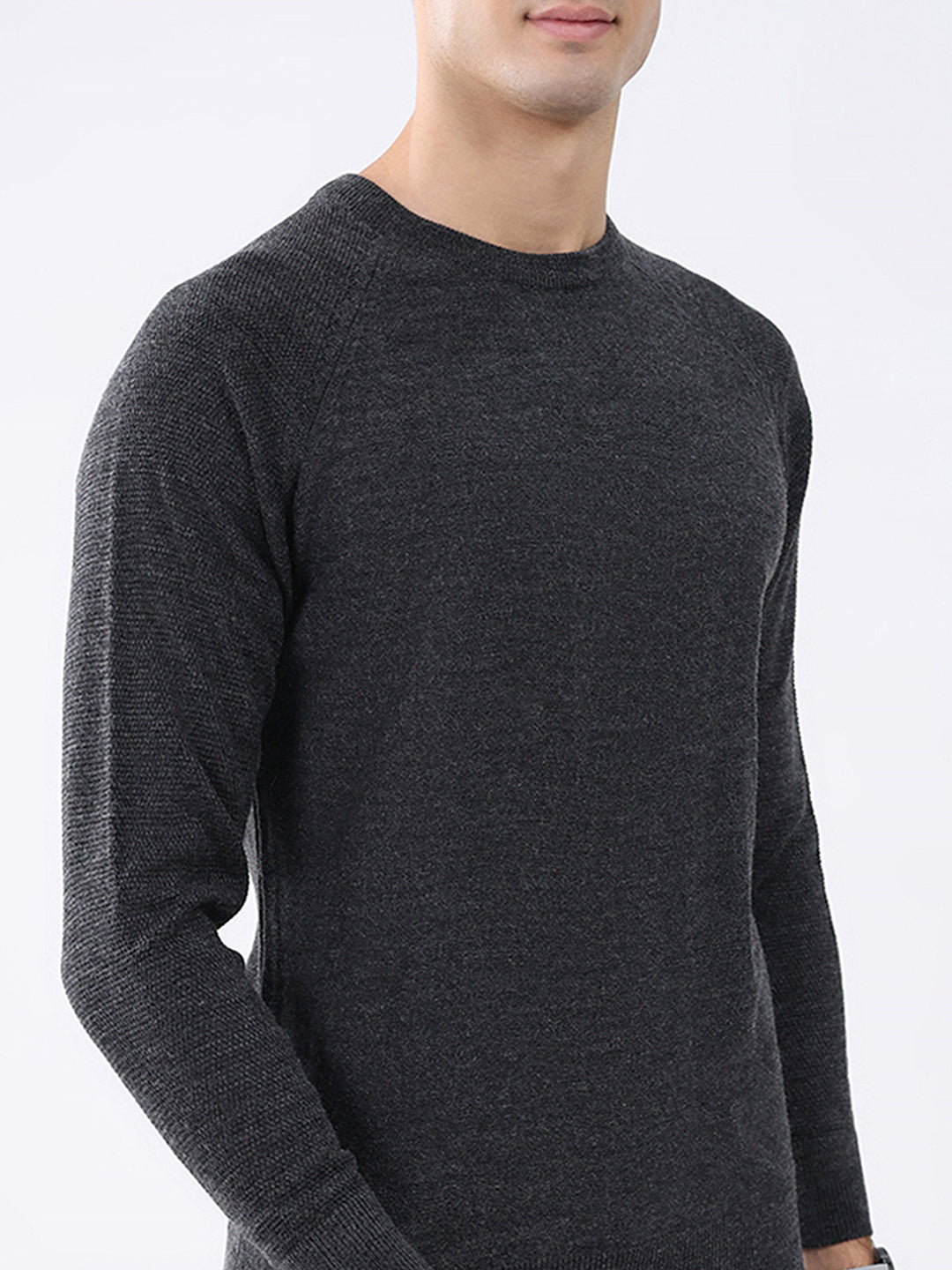 Rock.it Men Charcoal Solid Round Neck Full Sleeve Pullover